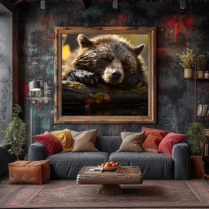 A Fine art print &quot;Sleeping Alaskan Brown Bear&quot;  wall art, Alaska wildlife, printable, digital art, Alaska outdoors, Alaskan Animals, Bears