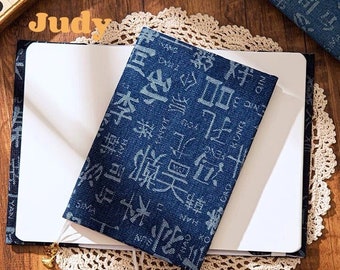 Cubierta de libro de tela de caracteres chinos de mezclilla, cubierta de libro de tela A5 A6, cubierta de cuaderno, protector de libro ajustable, chaqueta de cuaderno, bolsa de libro