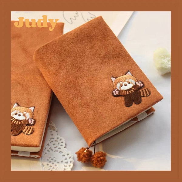 Embroidered Red Panda Fabric Book Cover, A5 A6 Cloth Book Cover, Notebook Cover, Adjustable Book Protector, Notebook Jacket, Book Pouch