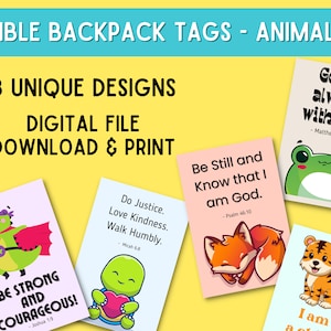 Bible Backpack Tags Animals - Digital Download