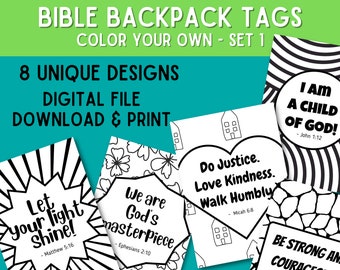 Bible Blessing Tags Color Your Own Set 1 - Digital Download