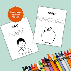 Kids coloring pages / Learn Spanish by coloring / Printable, digital file