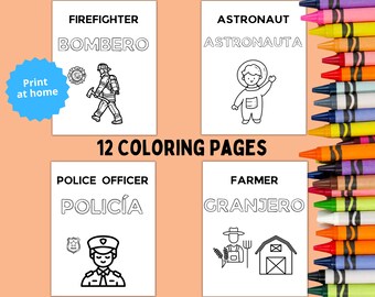 Kids coloring pages / Learn Spanish / Printable, digital file