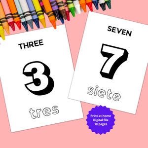 Coloring numbers from 1-10 / Learn Spanish while coloring / Digital file. Printable.