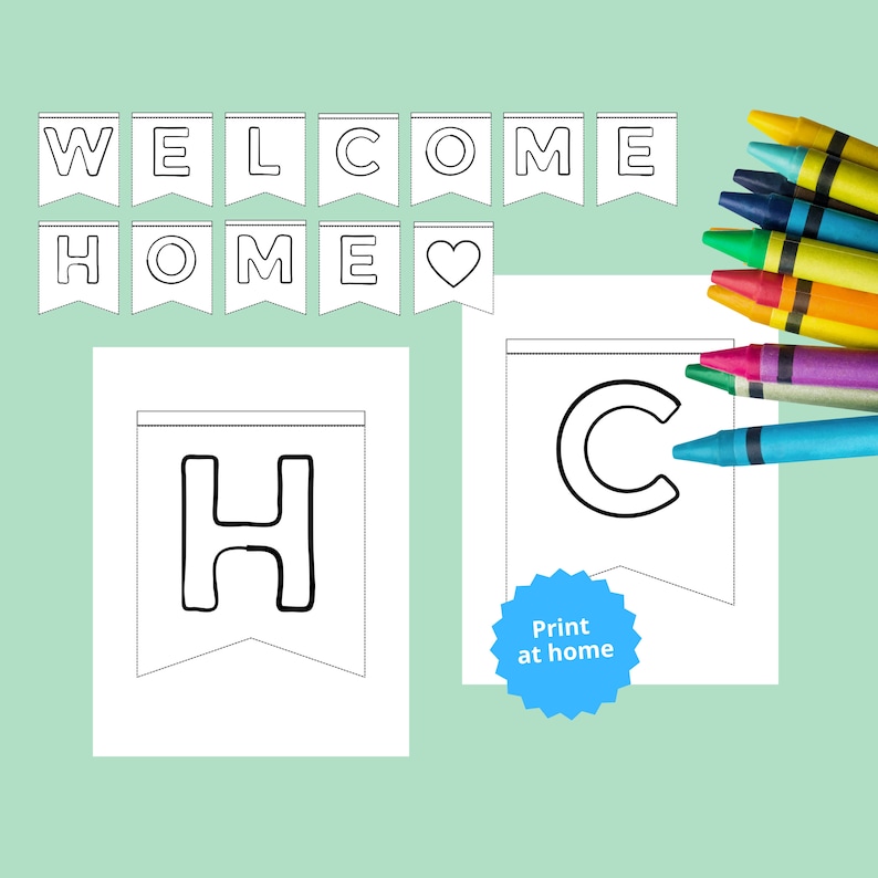 DIY Welcome Home Banner / Coloring Pages / Digital File. Print at Home ...