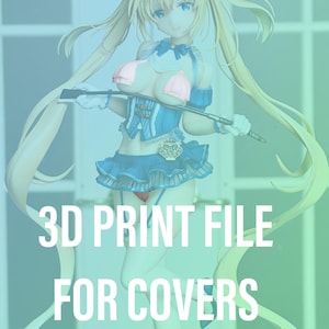 Könnte beinhalten: Eine 3D-gedruckte Figur einer Frau mit langen blonden Haaren, die ein blaues und weißes Kleid trägt und eine Peitsche hält. Die Figur steht auf einem schwarzen Sockel. Der Text "3D PRINT FILE FOR COVERS ONLY" ist im Bild sichtbar.