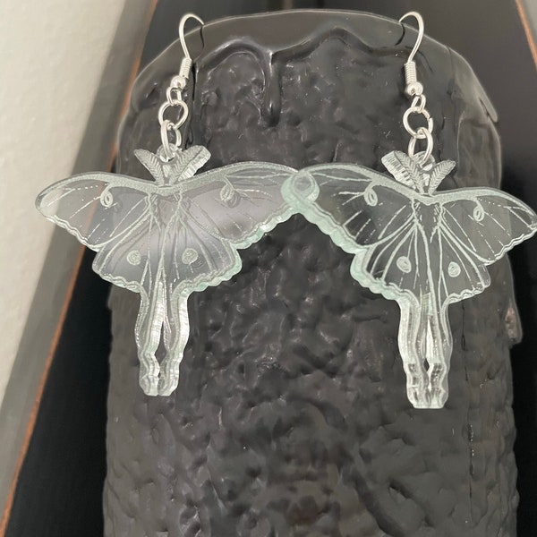 Moth clear acrylic dangle earrings