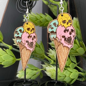 Skull Ice Cream cone dangle earrings