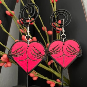 Skeleton hands on a Heart drop earrings