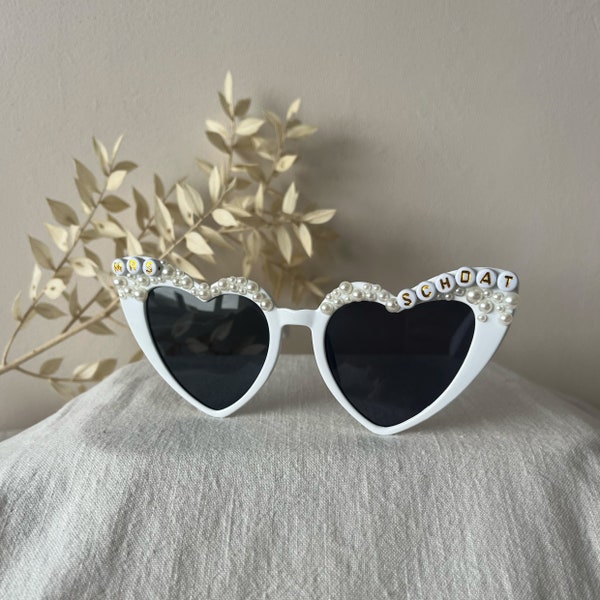 Bride Sunglasses | Hen Party Glasses | Personalised Heart Shaped Sunglasses | Pearl Sunnies | Festival Bejewelled Glasses