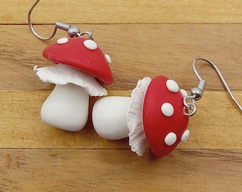 Handmade Clay Mushroom Earrings - Handmade Earrings - Polymer Clay Dangle Earrings