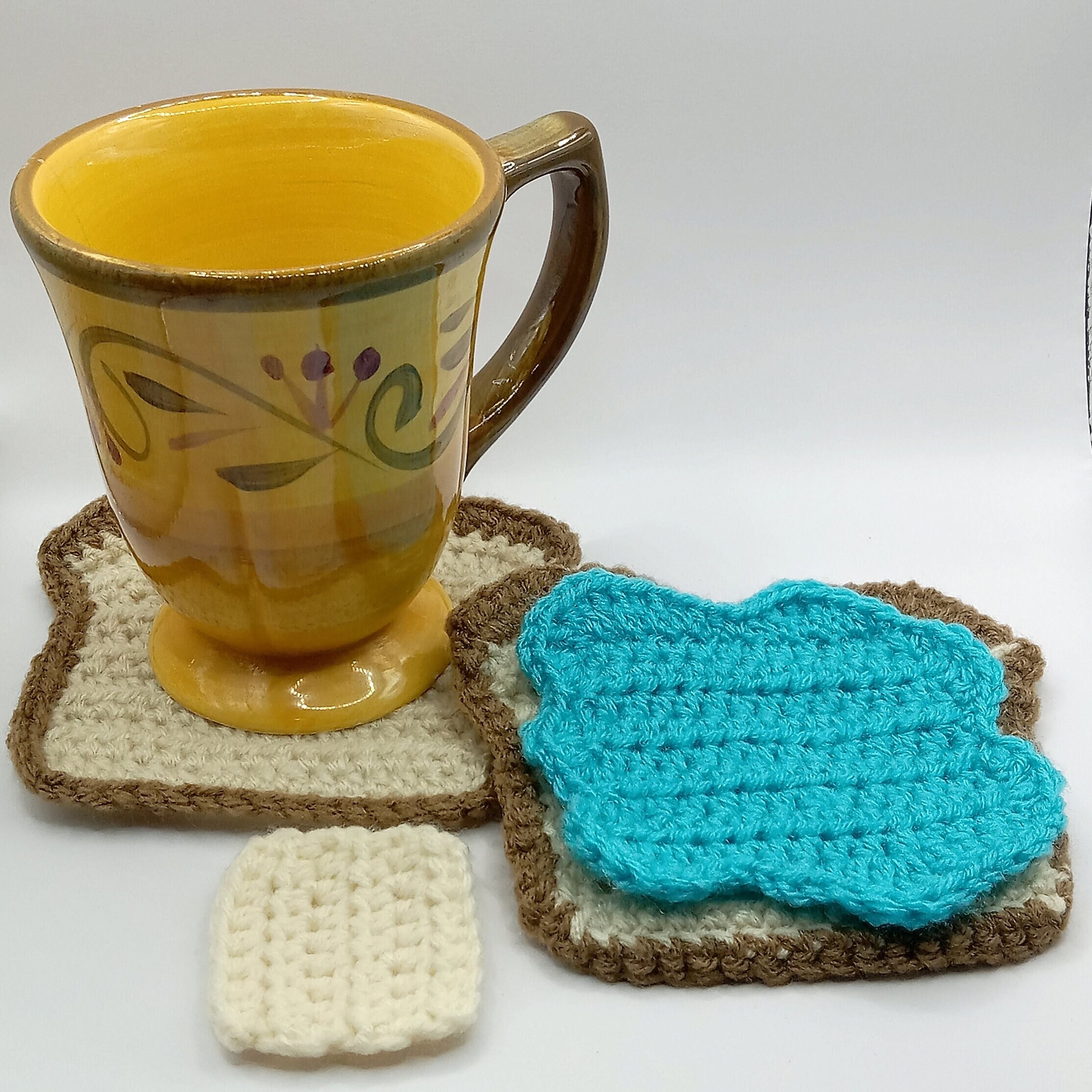 Crochet Toast, Jam, and Butter, Coaster Set Set of Eight Crochet