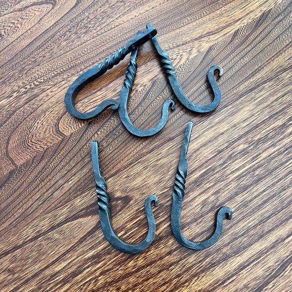 Heavy Duty Hand Forged Twisted Iron Blacksmith Made Hooks