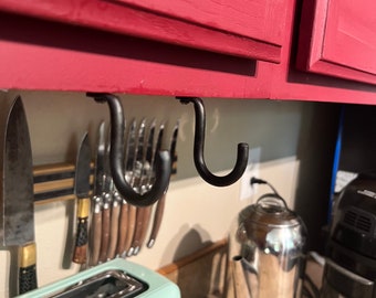 Blacksmith Made Undercounter Hooks, Iron Hooks for Pots and Pans, Tools, Undercount Hooks, Metal, Hand Forged