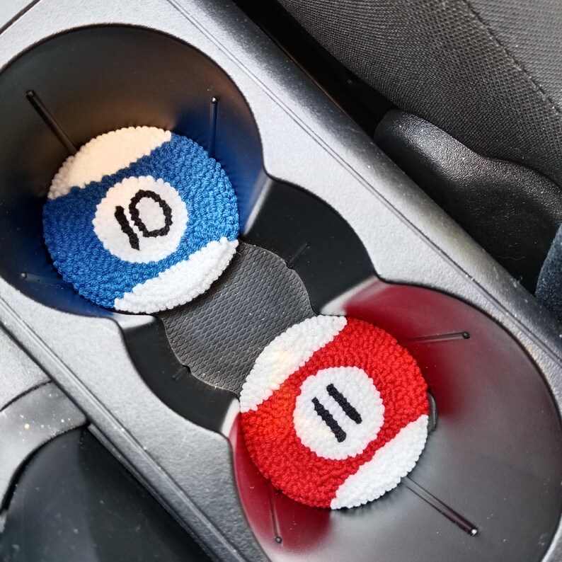 Custom magic 8 ball car coaster set, Pool Player Gifts, Handmade Punch needle coaster. immagine 7