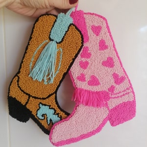 Punch Needle Cowgirl Boot Wall Hanging: Girly Western Decor