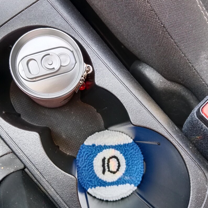 Custom magic 8 ball car coaster set, Pool Player Gifts, Handmade Punch needle coaster. immagine 8