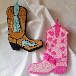 Punch Needle Cowboy Boot Wall Hanging: Western Decor Gift