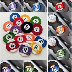 Custom magic 8 ball car coaster set, Pool Player Gifts, Handmade Punch needle coaster. immagine 4