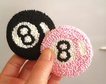 Magic 8 Ball Car Coasters: Handmade Punch Needle Billiard Decor