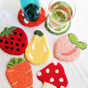 Handmade Punch Needle Coasters, Fruit Mug Rugs, Presents for Mum