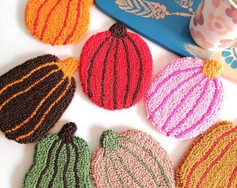 Handmade Punch Needle Pumpkin Coasters: Special Fall Table Decor