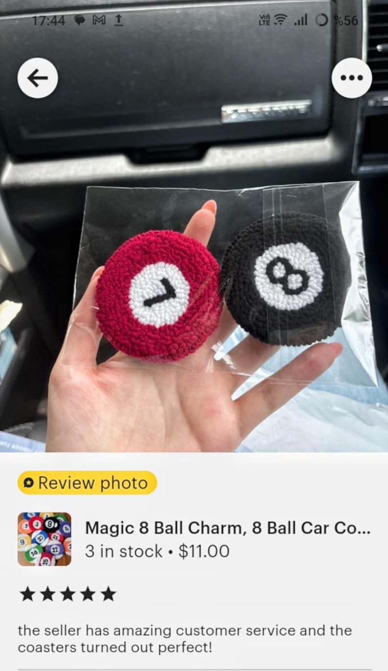 Custom magic 8 ball car coaster set, Pool Player Gifts, Handmade Punch needle coaster. immagine 15