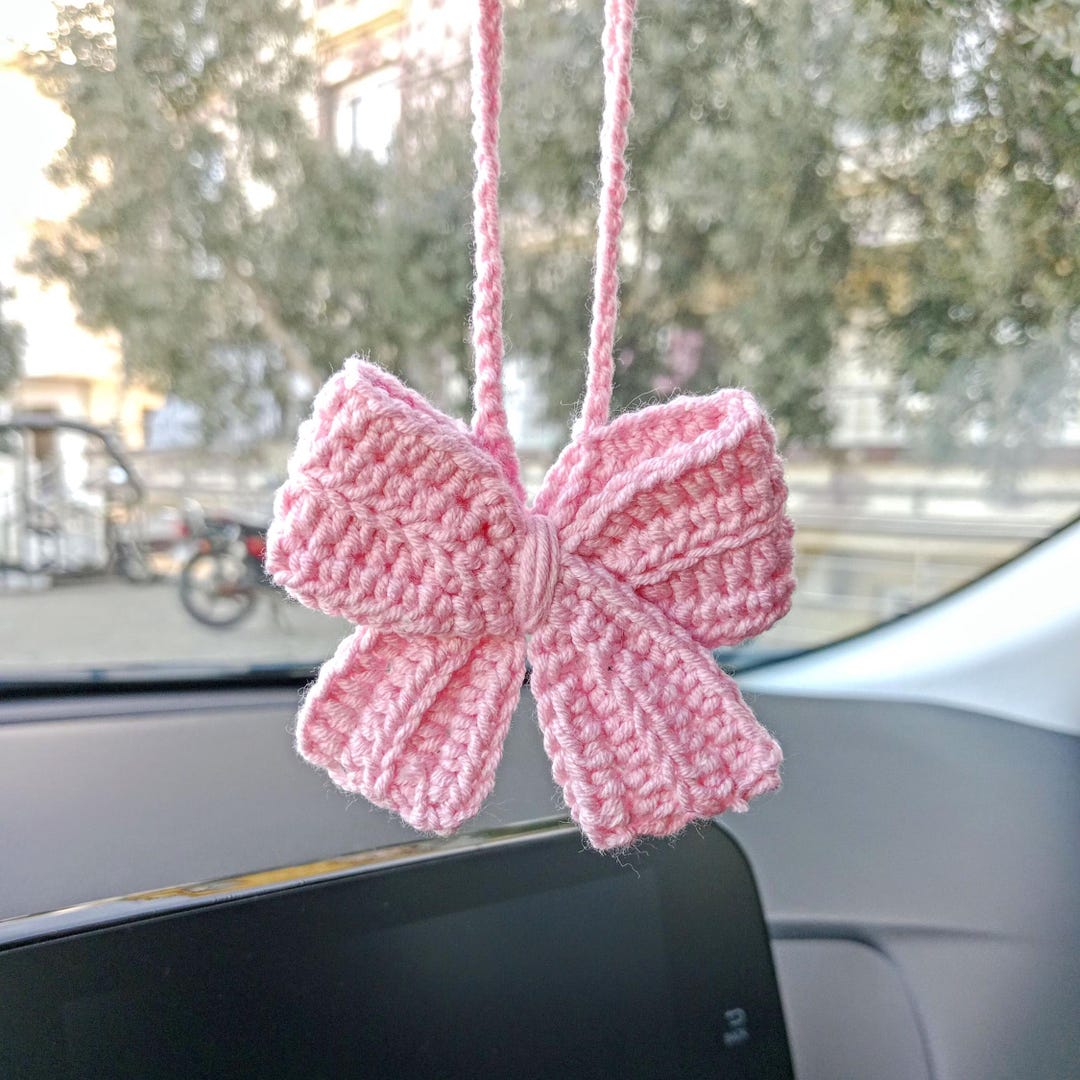 Handmade Crochet Daisy Car Mirror Hanging - Cute Car Accessories For Women, Adjustable Keychain Decor