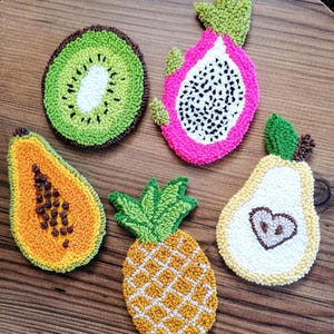 Tropical Fruit Coaster Gift Set – Handmade Punch Needle Mug Rugs for Housewarming & Birthday.