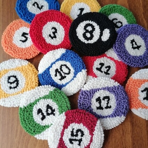 Punch Needle Magic 8 Ball Coaster- Pool Ball Car Coaster for Billiards Enthusiasts- New Driver Gift- Handmade Billiard Themed Drink Coasters