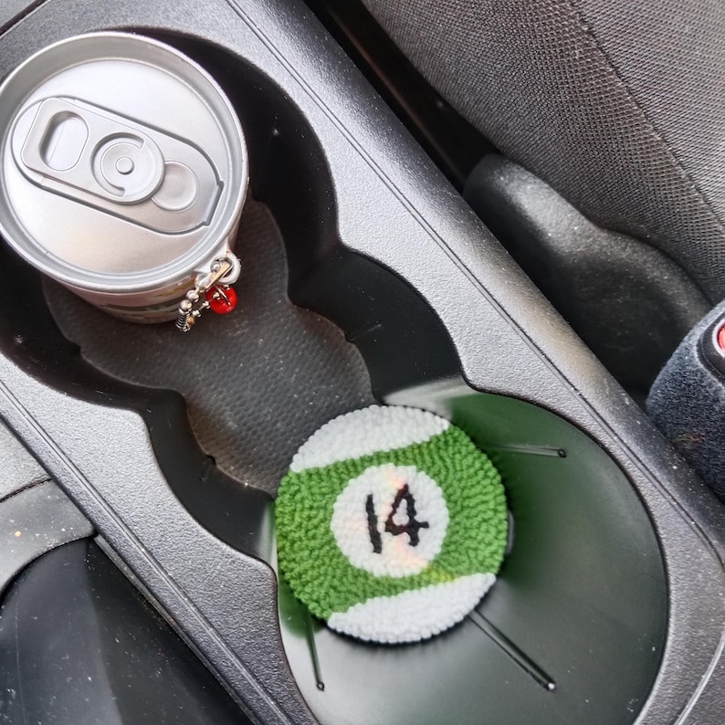 Custom magic 8 ball car coaster set, Pool Player Gifts, Handmade Punch needle coaster. immagine 13