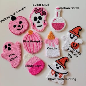 Handmade Pink Halloween Punch Needle Coasters: Funny Halloween Gifts, Ghost, Pumpkin, Skull image 3