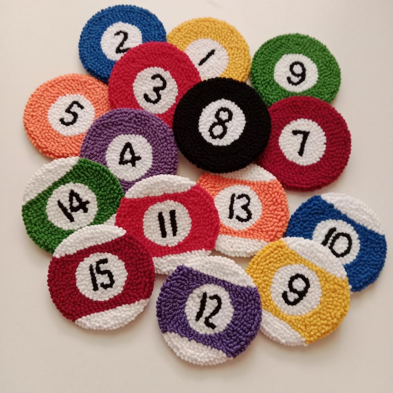 Custom magic 8 ball car coaster set, Pool Player Gifts, Handmade Punch needle coaster. immagine 3