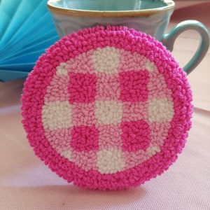 Pink plaid mug rug