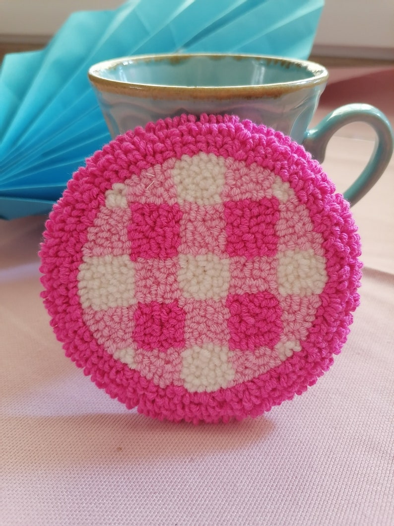 Pink plaid mug rug