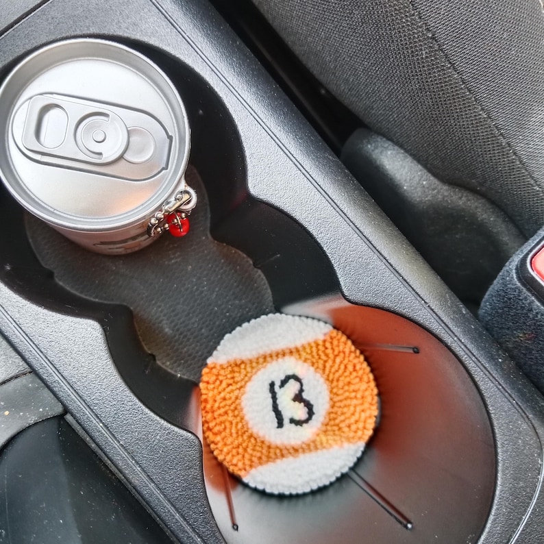 Custom magic 8 ball car coaster set, Pool Player Gifts, Handmade Punch needle coaster. immagine 11