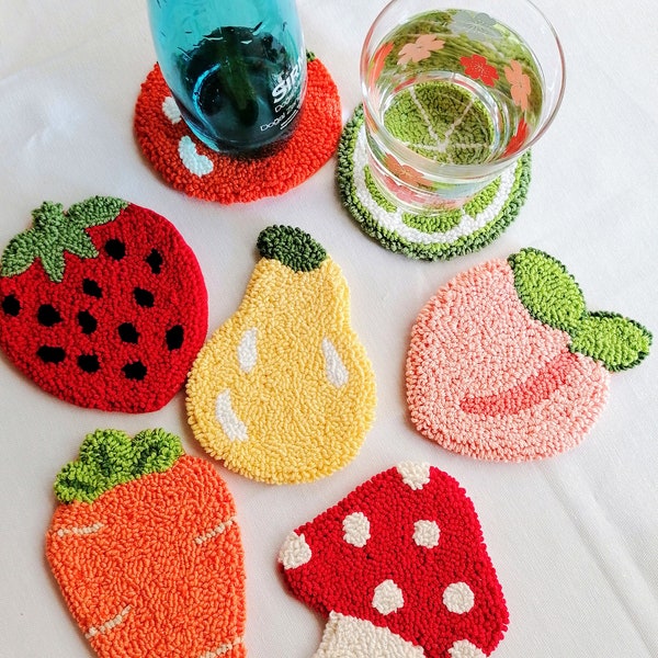 Fruits Punch Needle Coaster, Handmade Mug Rug, Drink Coasters,Mothers Day Gift, Valentine Gift for Her, Kitchen And Dining,Housewarming gift