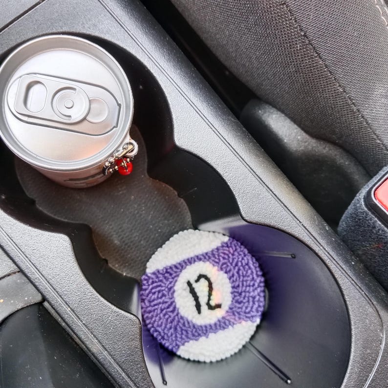 Custom magic 8 ball car coaster set, Pool Player Gifts, Handmade Punch needle coaster. immagine 10