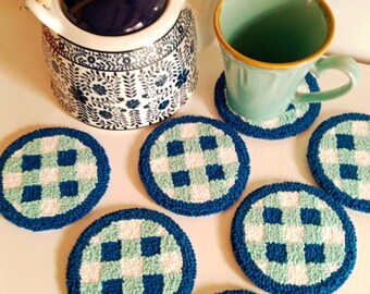 Blaue Vichy-Karo-Untersetzer: Geschenk zum Muttertag