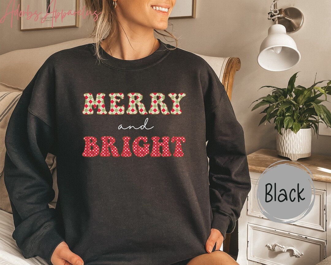 Retro Merry and Bright Sweater, Retro Christmas Sweatshirt, Trendy