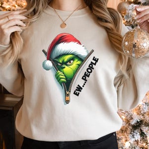 Ew People Grinch Christmas Tee Shirt Unisexe à Manches Longues En Jersey, Chemise, Cadeau De Noël Unique Pour Ami Famille Patron Collègue - France