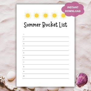 Summer Bucket List druckbare PDF-Vorlage, Sommer-Aufgabenliste, Sommeraktivitätenliste für Familie Kinder Paare Freunde, Checkliste für Sommerziele