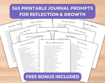 Journal Prompts for Personal Growth & Self-Reflection, 365 Printable Daily Prompts for Mindfulness, Self-Discovery, Gratitude, Shadow Work