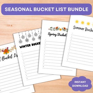 Seasonal Bucket List Bundle Printable PDF Templates, Fall Winter Spring Summer, Year-Round Activities List for Family Fun, A4 and US Letter