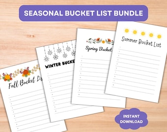 Seasonal Bucket List Bundle Printable PDF Templates, Fall Winter Spring Summer, Year-Round Activities List for Family Fun, A4 and US Letter