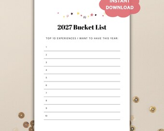 2027 Bucket List Printable PDF Planner, New Year's Resolutions List, Vision Board Goal Setting Template Checklist, New Year Goals Activity
