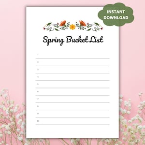 Bucket List druckbare PDF-Vorlage, Frühlings-To-Do-Liste, Frühlingsaktivitätenliste für Familie Kinder Paare Freunde, Frühlingsziele Checkliste