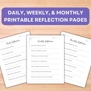 Daily Reflection Printable Template, Weekly Review Journal Writing Prompts, Monthly Review, Self Reflection Questions for Personal Growth