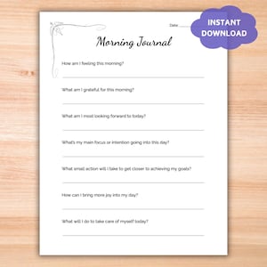 Morning Journal Printable Template, Miracle Morning Pages, Morning Journaling Routine, Morning Ritual for Personal Growth & Self-Reflection