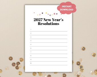 2027 New Year's Resolution Planner Printable PDF, New Year Goals List, Vision Board Goal Setting Template Checklist, New Year's Eve Activity